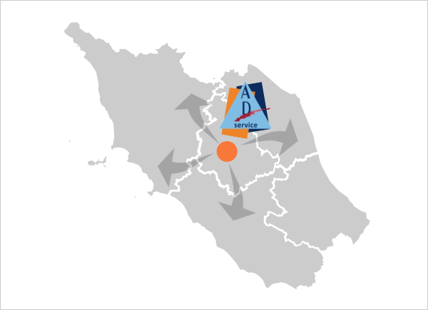 Promozione Pubblicità Spoleto - mappa dei servizi di pubblicità forniti da AD Service Spoleto